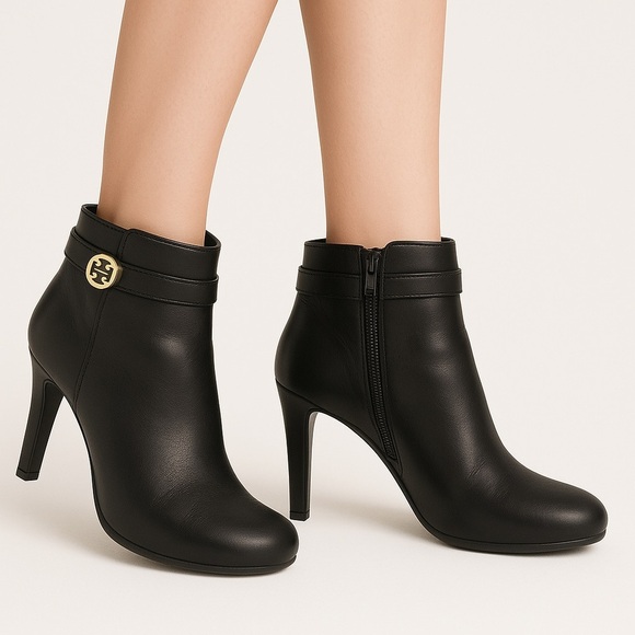 Tory Burch Black Leather Heeled Boots - Picture 1 of 10